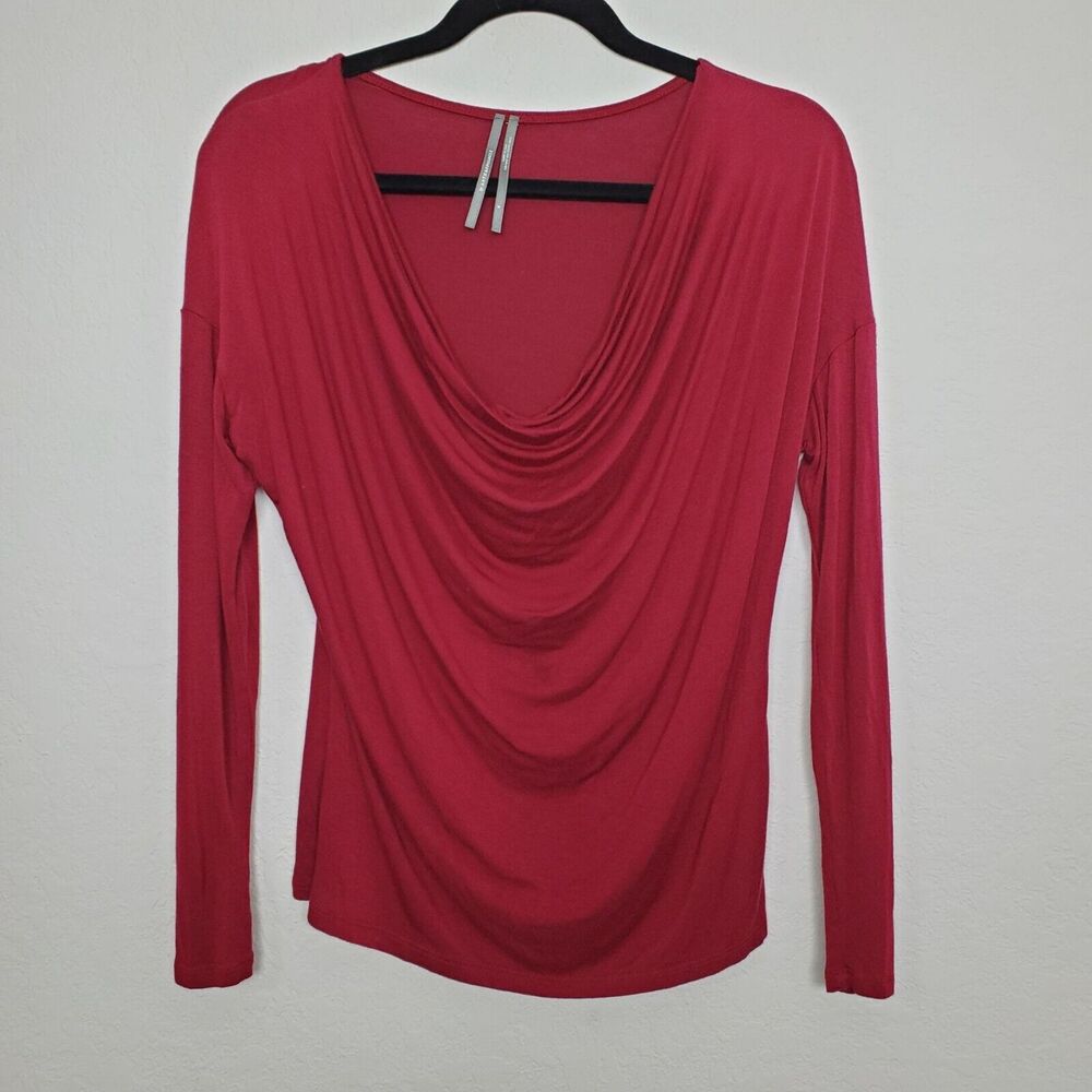 By Anthropologie Womens Top Size S Bamboo Drape Neck Jersey Stretch Long Sleeve